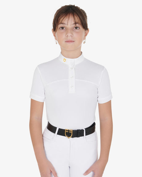 Equestro Girls' Slim Fit Competition Polo Shirt With Perforated Fabric #colour_white