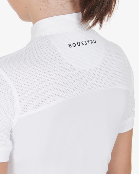 Equestro Girls' Slim Fit Competition Polo Shirt With Perforated Fabric #colour_white