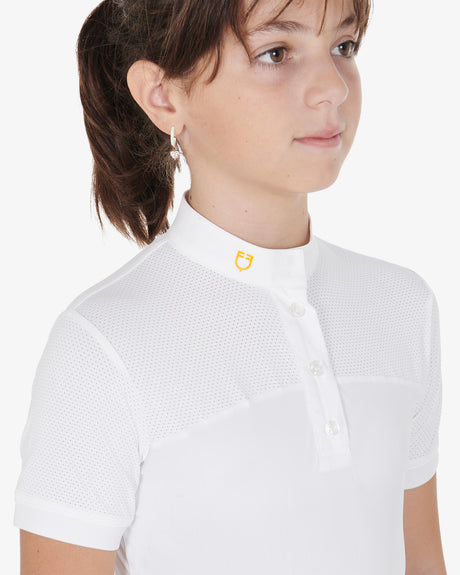 Equestro Girls' Slim Fit Competition Polo Shirt With Perforated Fabric #colour_white