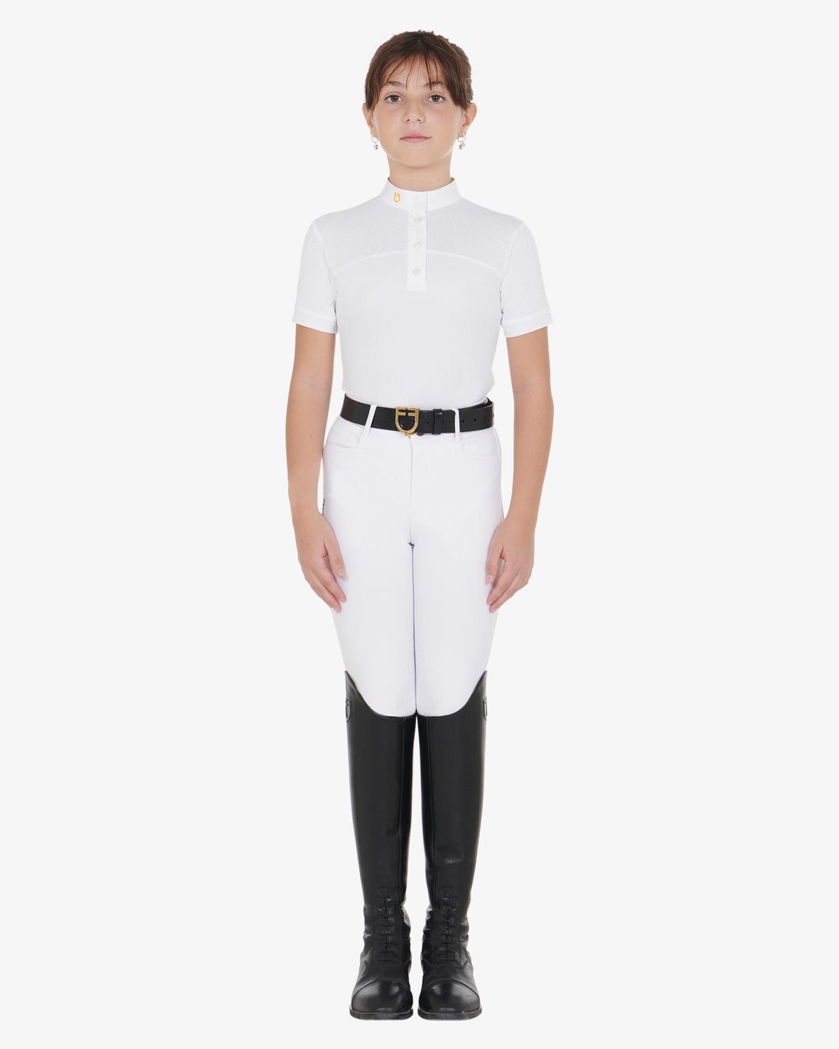 Equestro Girls' Slim Fit Competition Polo Shirt With Perforated Fabric #colour_white