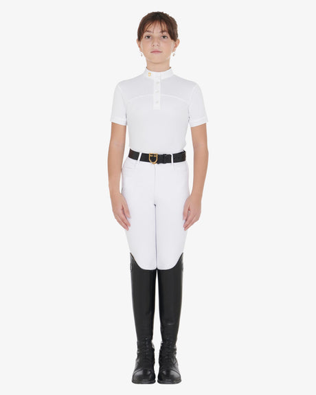 Equestro Girls' Slim Fit Competition Polo Shirt With Perforated Fabric #colour_white