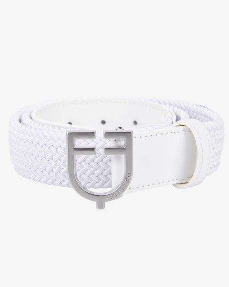 Equestro Leather Elastic Belt With Logoed Buckle #colour_white-silver