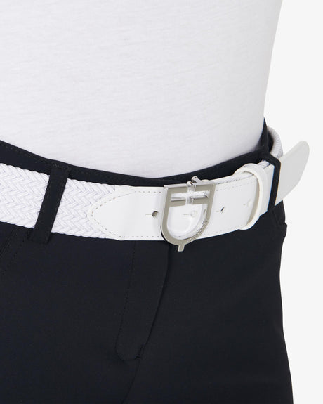 Equestro Leather Elastic Belt With Logoed Buckle #colour_white-silver