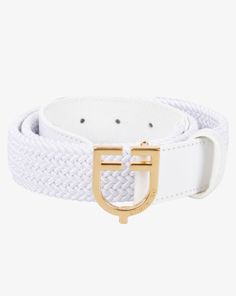 Equestro Leather Elastic Belt With Logoed Buckle #colour_white-gold