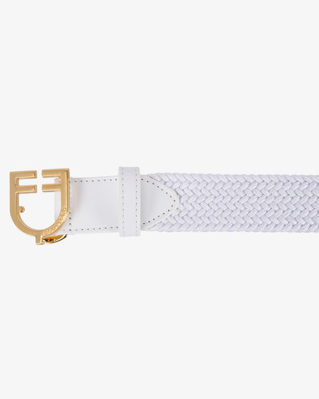 Equestro Leather Elastic Belt With Logoed Buckle #colour_white-gold