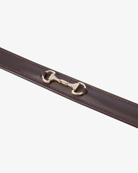 Equestro Leather Belt With Snaffle Bits And Rhinestones #colour_brown-gold