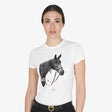 Equestro Women's Slim Fit Cotton T-Shirt Ready To Jump Print With Rhinestones #colour_white