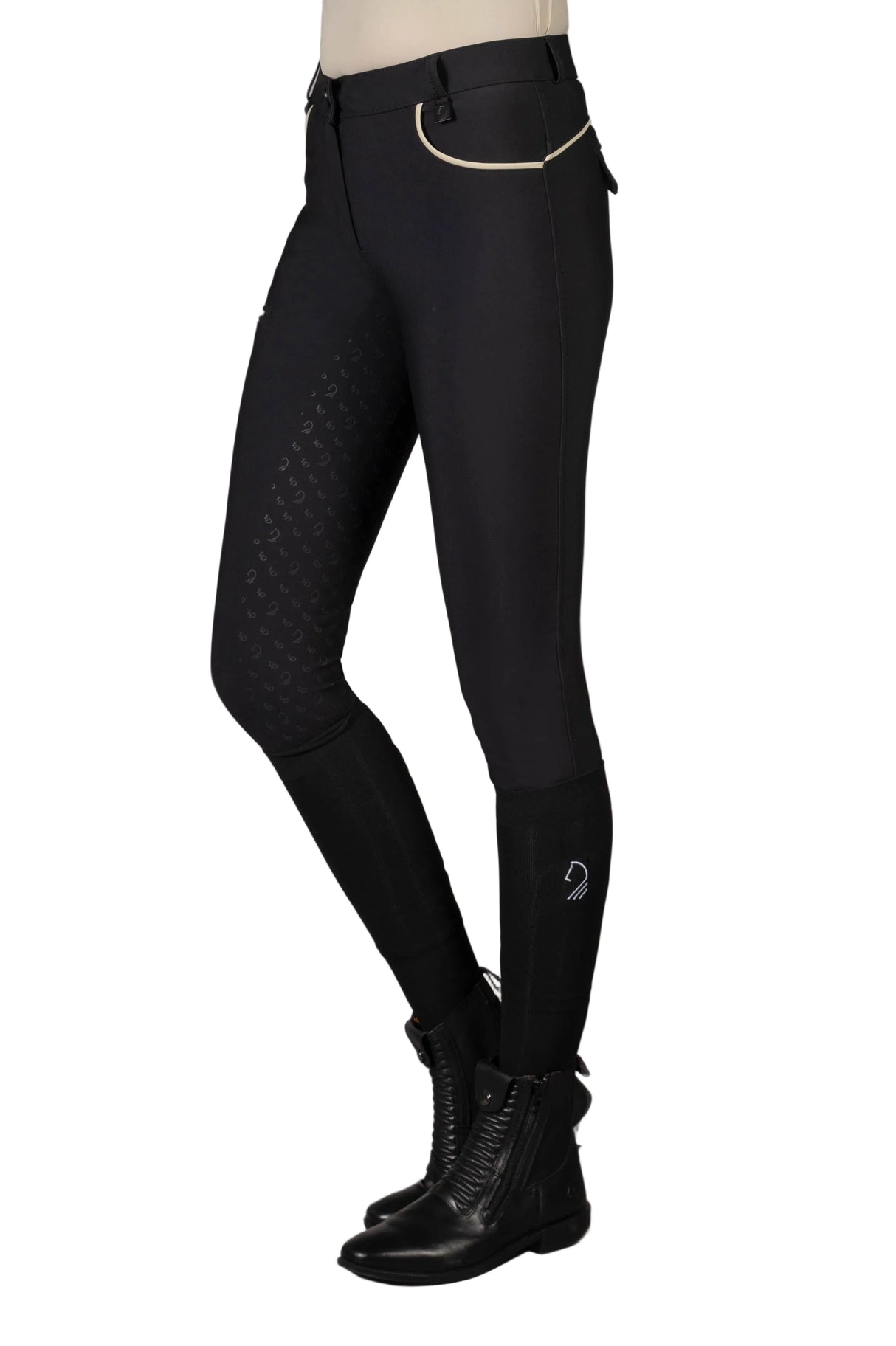 HKM Ladies Silicone Knee Patch Riding Breeches -Limone- #colour_black