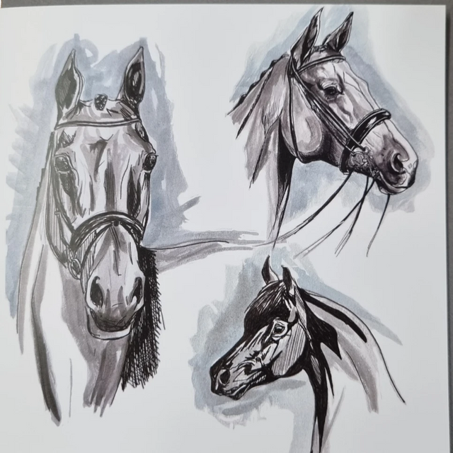 Gubblecote Watercolour Greetings Card #style_trio-of-horses