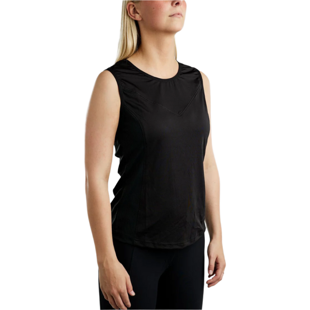 Montar MoStella Mesh Sleeveless Top with Contrast Stated Logo Print #colour_black