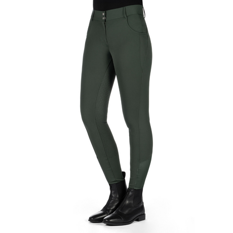 HKM Women's Silicone Full Seat Riding Breeches -Ari Mid Rise- #colour_olive-green