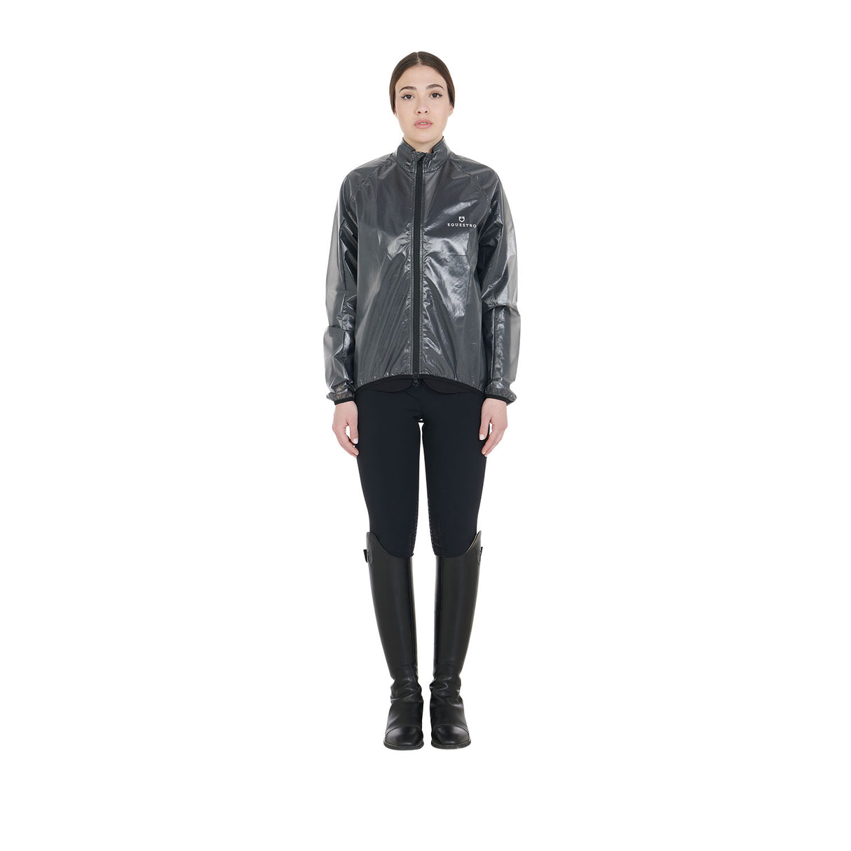Equestro Windproof And Water-Repellent Unisex Overcoat #colour_black