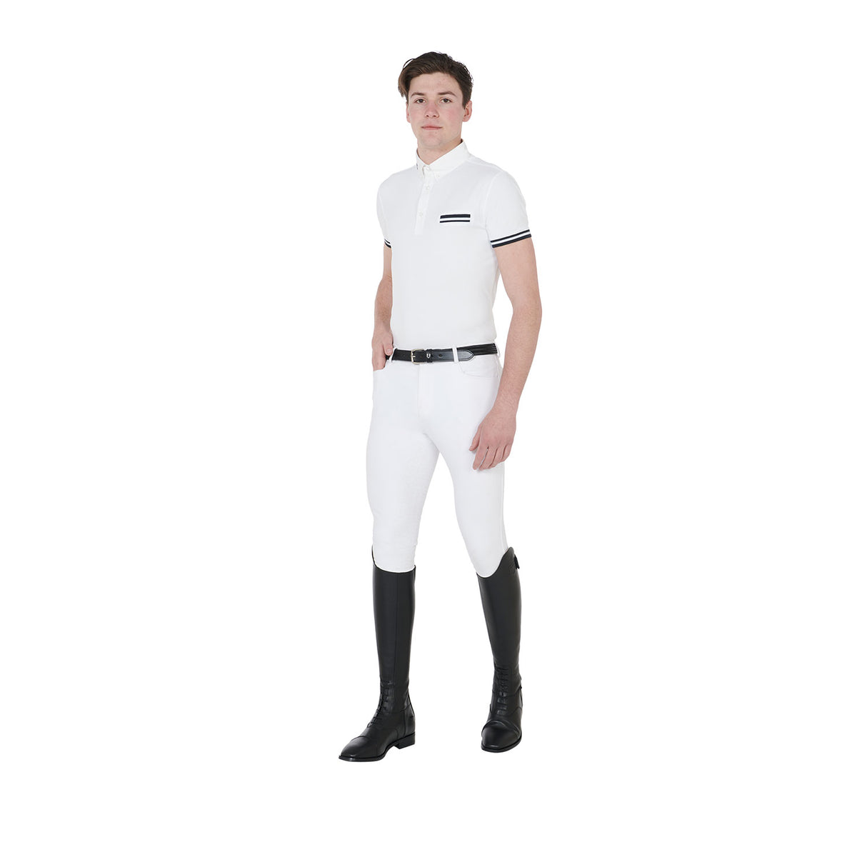 Equestro Men's Slim Fit Competition Polo Shirt With Black Inserts #colour_white