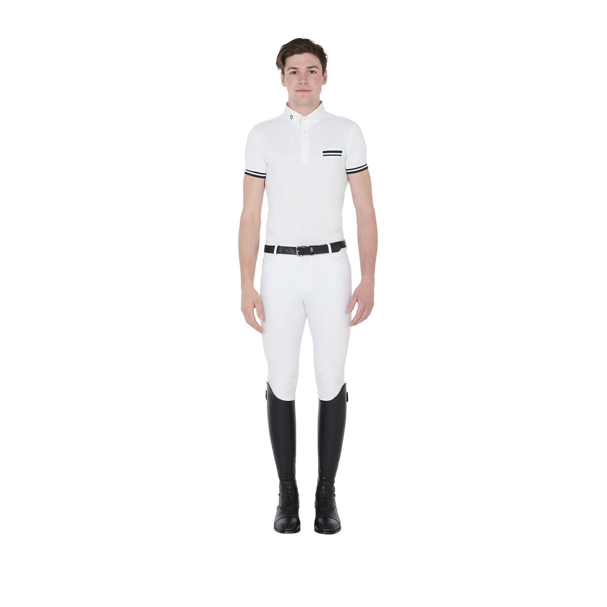 Equestro Men's Slim Fit Competition Polo Shirt With Black Inserts #colour_white