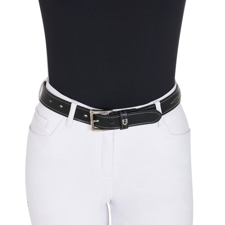 Equestro Leather Belt With Handcrafted Embroidery #colour_black