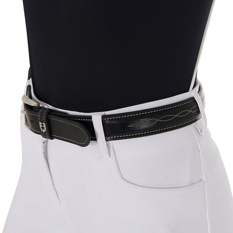 Equestro Leather Belt With Handcrafted Embroidery #colour_black