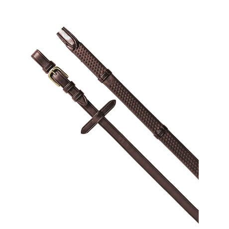 Equestro Reins For English Bridle With Brass-Plated Buckles #colour_brown