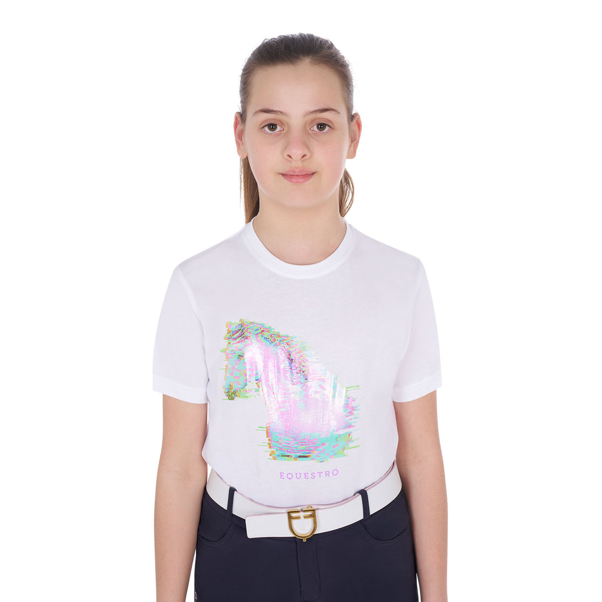 Equestro Girls' Slim Fit T-Shirt Interference Horse Print