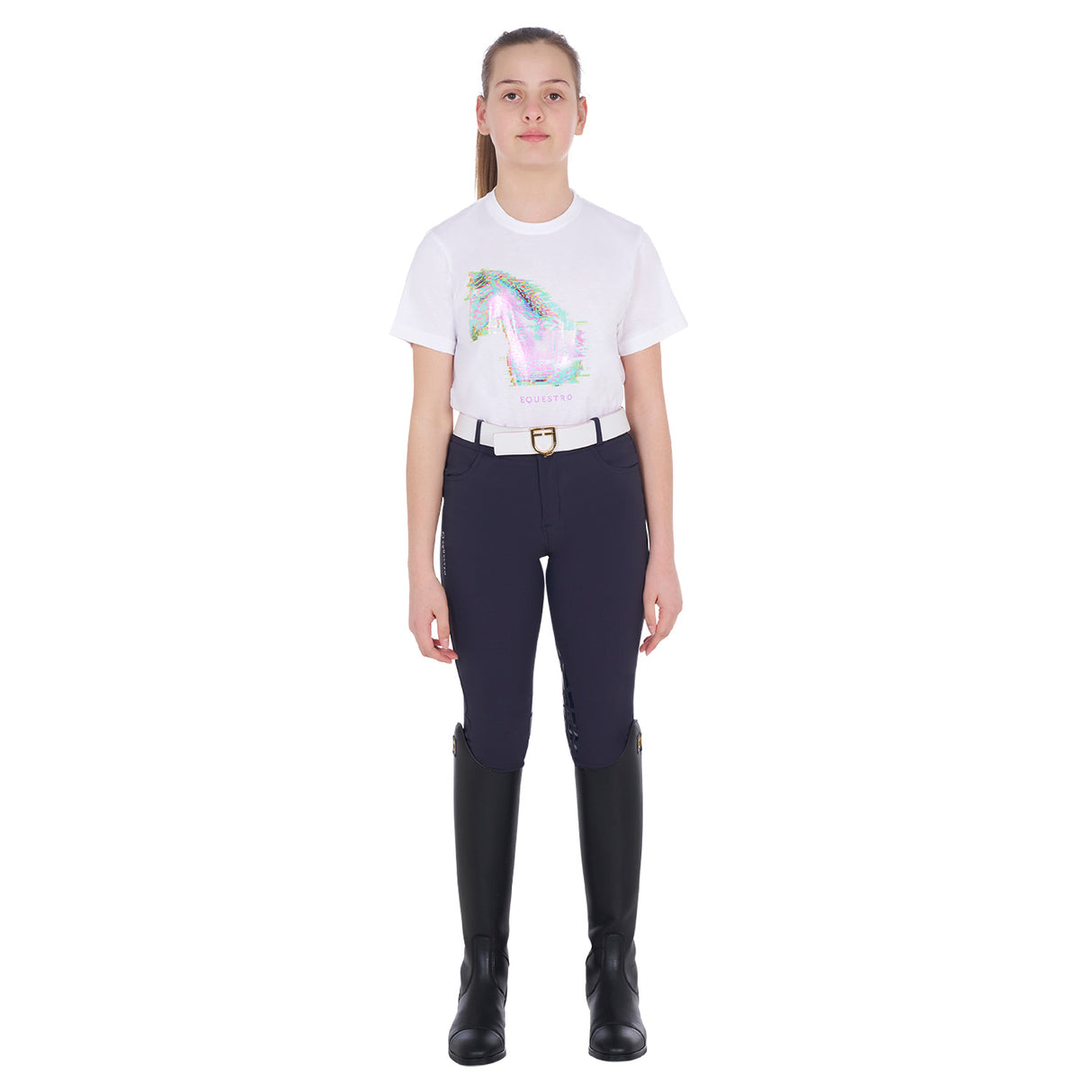 Equestro Girls' Slim Fit T-Shirt Interference Horse Print