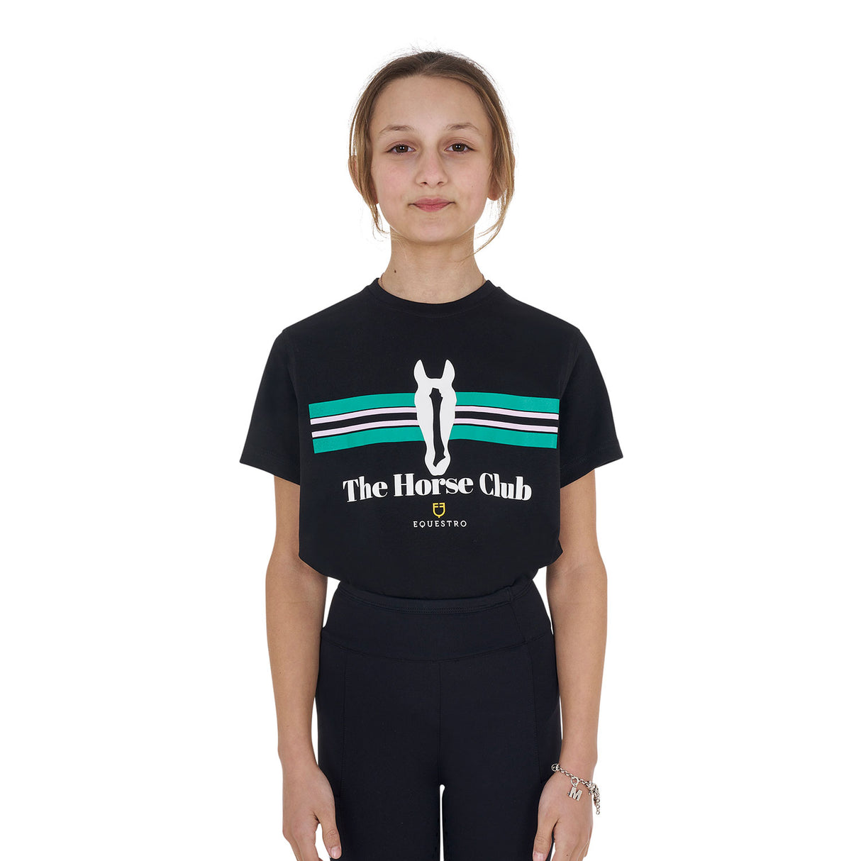 Equestro Girls' Stripe Horse Club Cotton T-Shirt