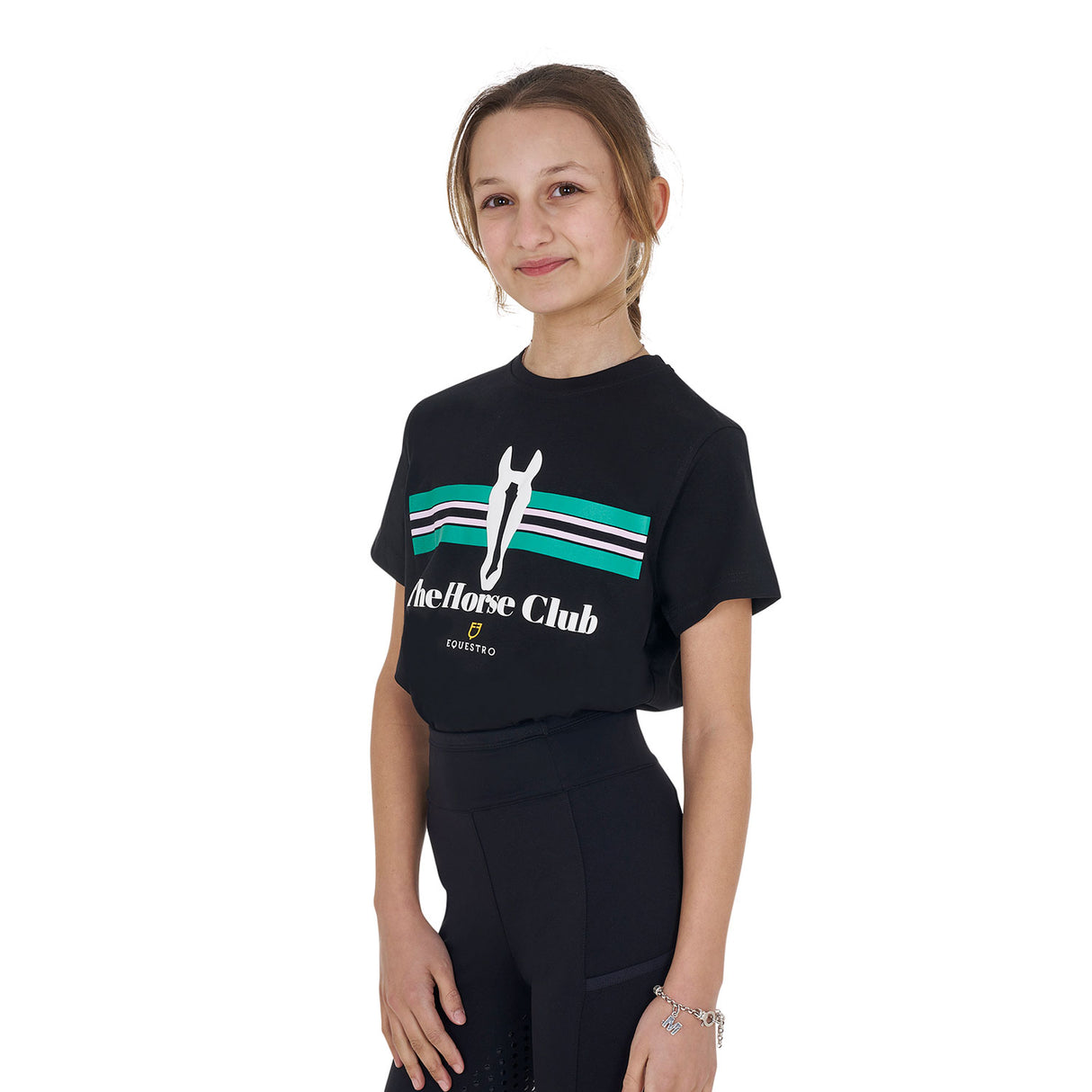 Equestro Girls' Stripe Horse Club Cotton T-Shirt