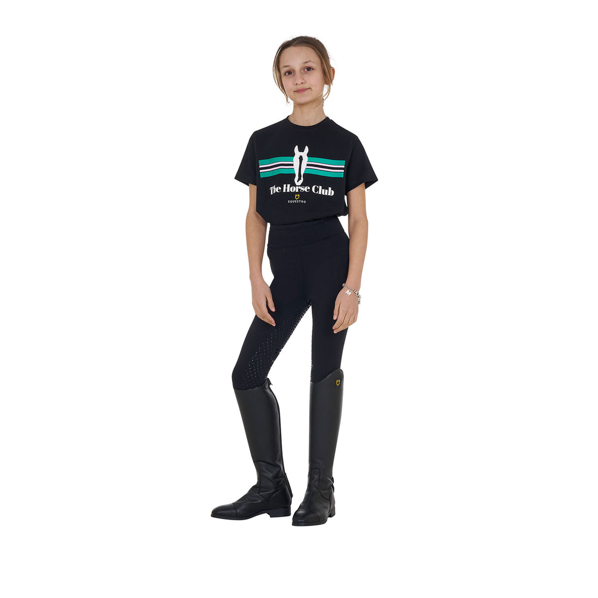 Equestro Girls' Stripe Horse Club Cotton T-Shirt