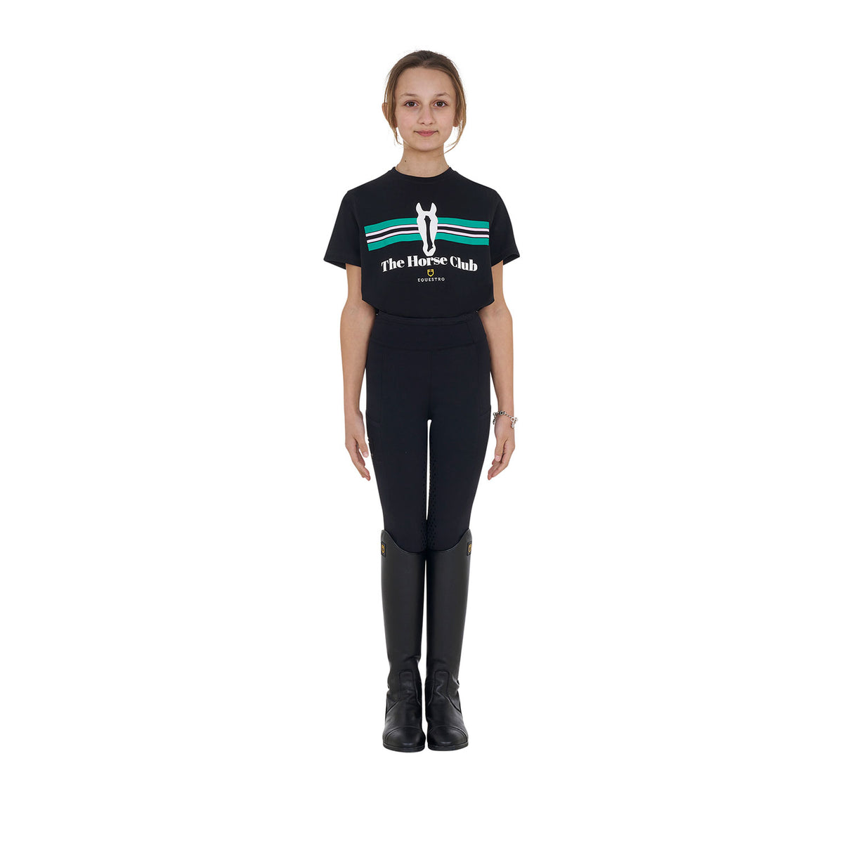 Equestro Girls' Stripe Horse Club Cotton T-Shirt