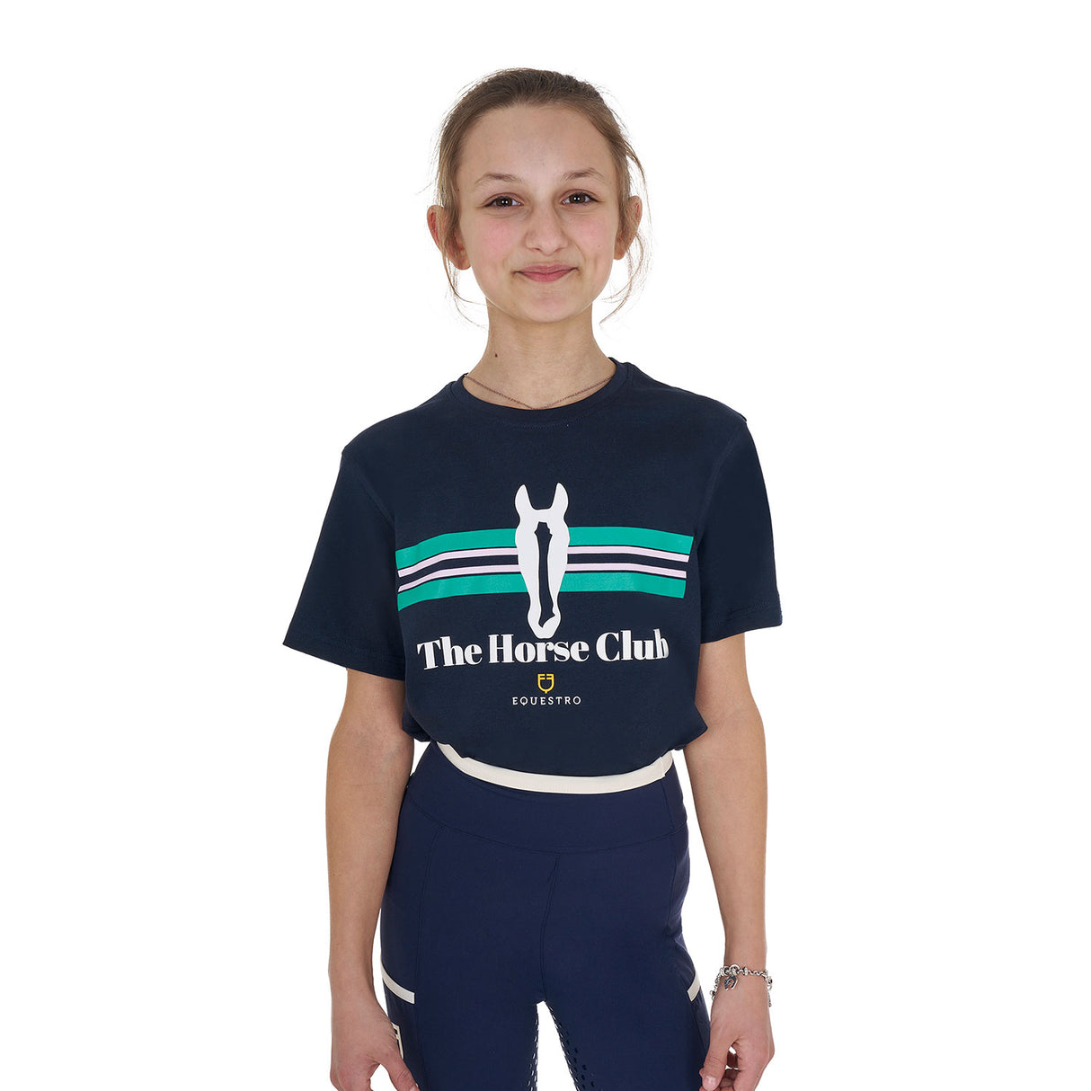 Equestro Girls' Stripe Horse Club Cotton T-Shirt