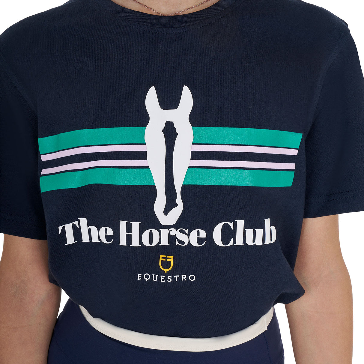 Equestro Girls' Stripe Horse Club Cotton T-Shirt