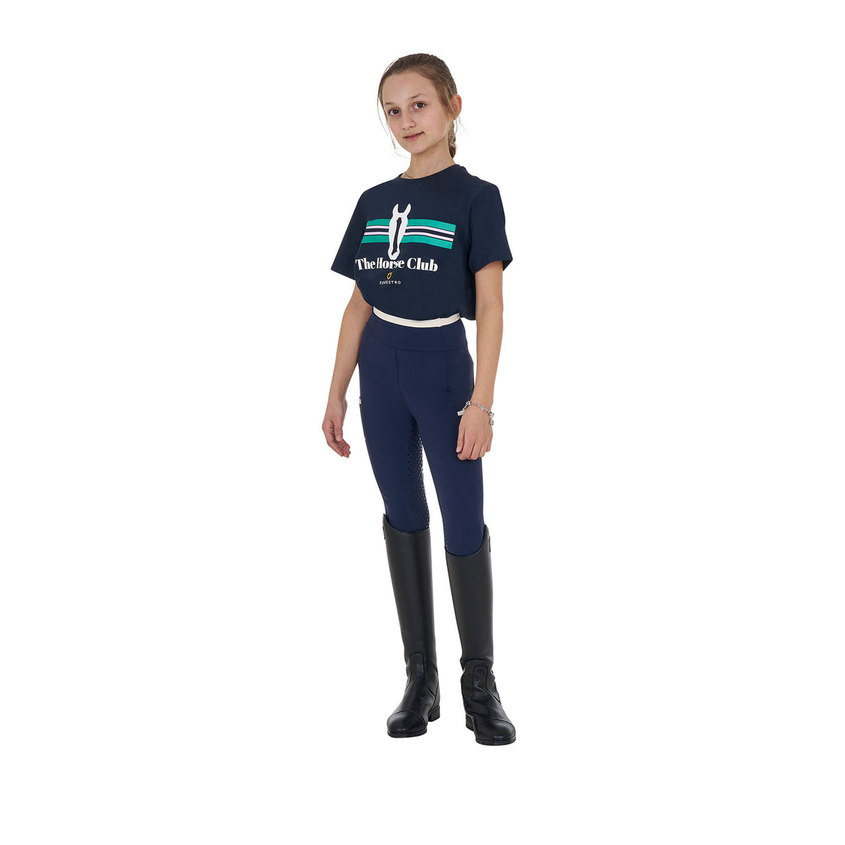 Equestro Girls' Stripe Horse Club Cotton T-Shirt