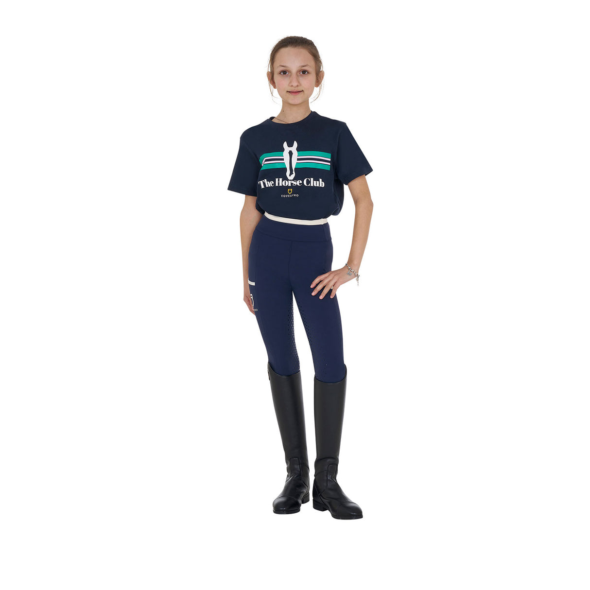 Equestro Girls' Stripe Horse Club Cotton T-Shirt