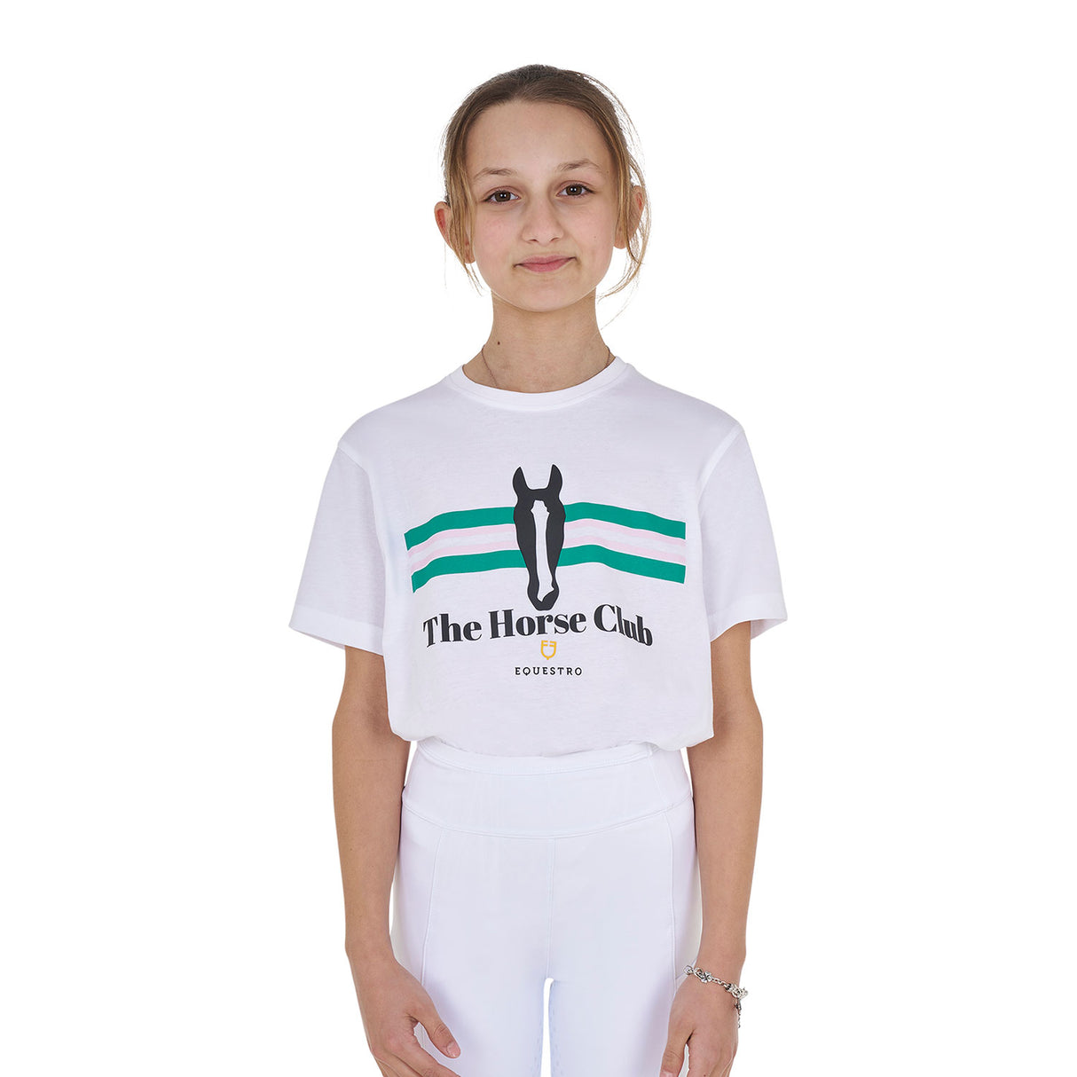 Equestro Girls' Stripe Horse Club Cotton T-Shirt