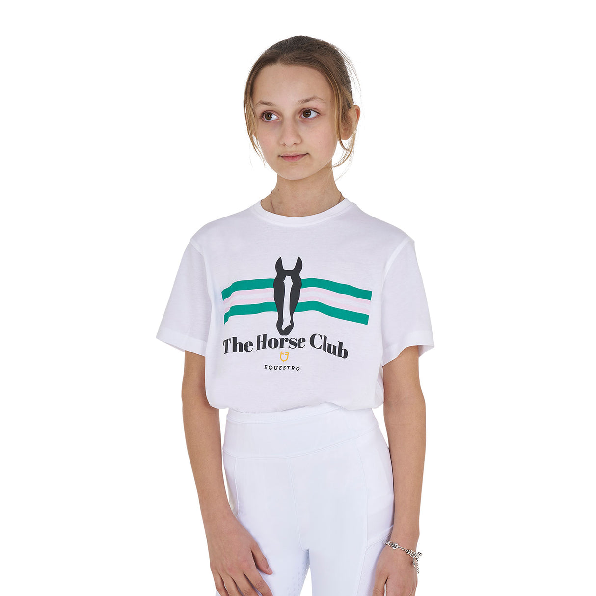 Equestro Girls' Stripe Horse Club Cotton T-Shirt