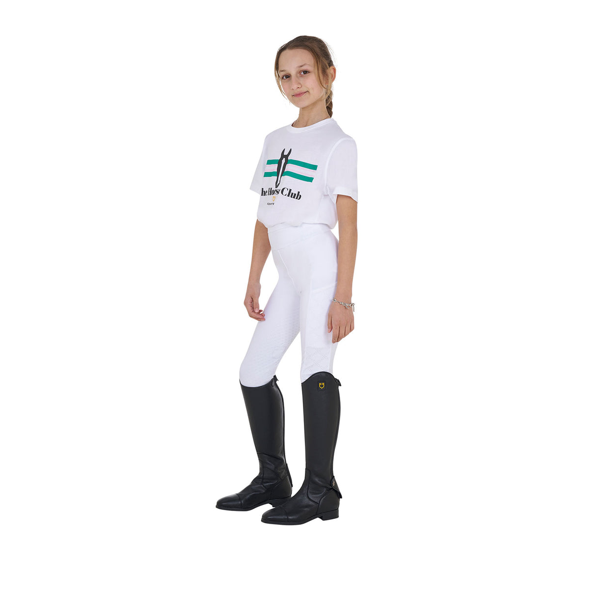 Equestro Girls' Stripe Horse Club Cotton T-Shirt