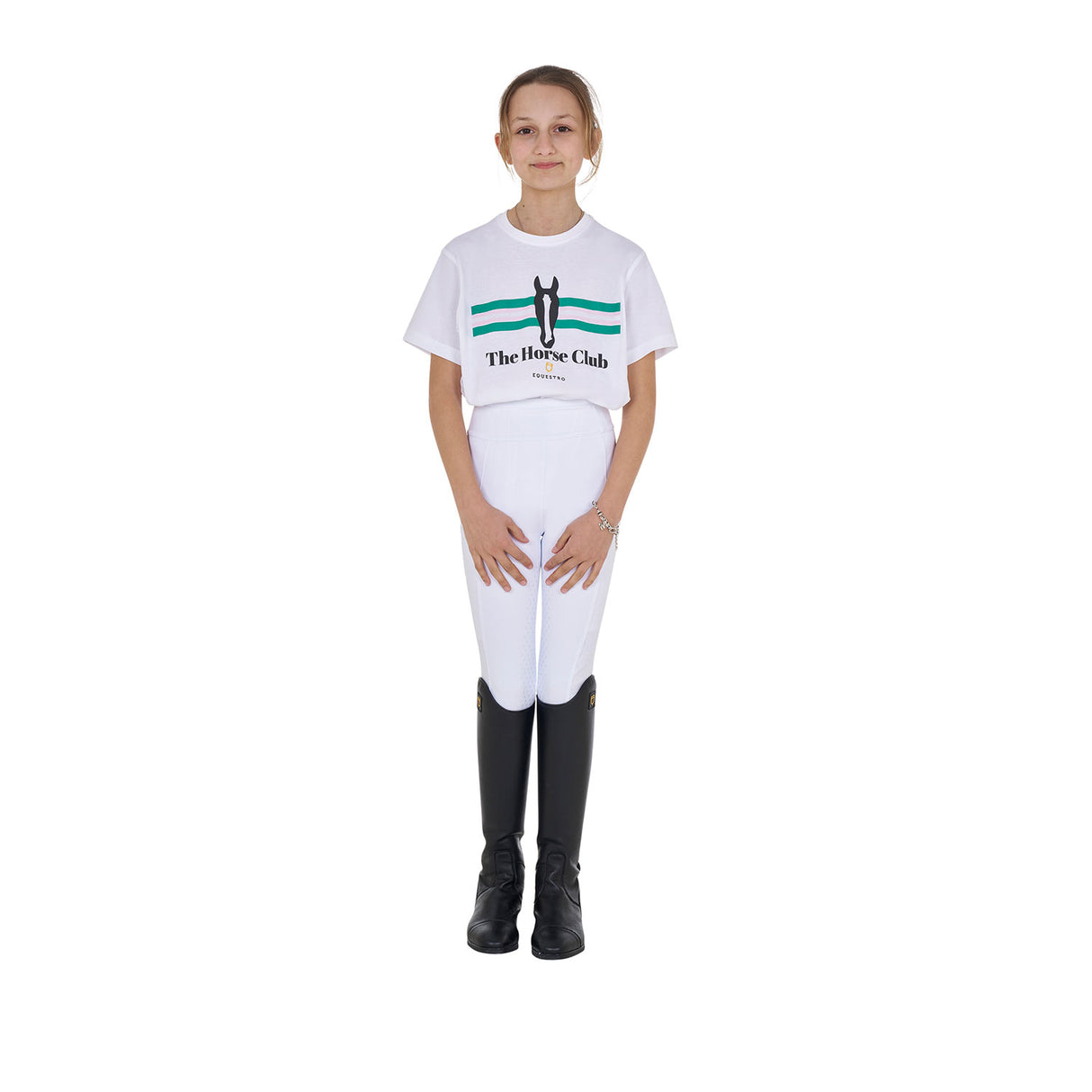 Equestro Girls' Stripe Horse Club Cotton T-Shirt