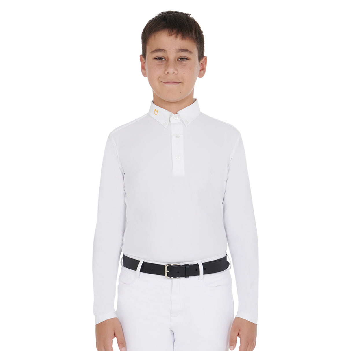 Equestro Boy's Long-Sleeved Polo Shirt In Technical Fleece Fabric