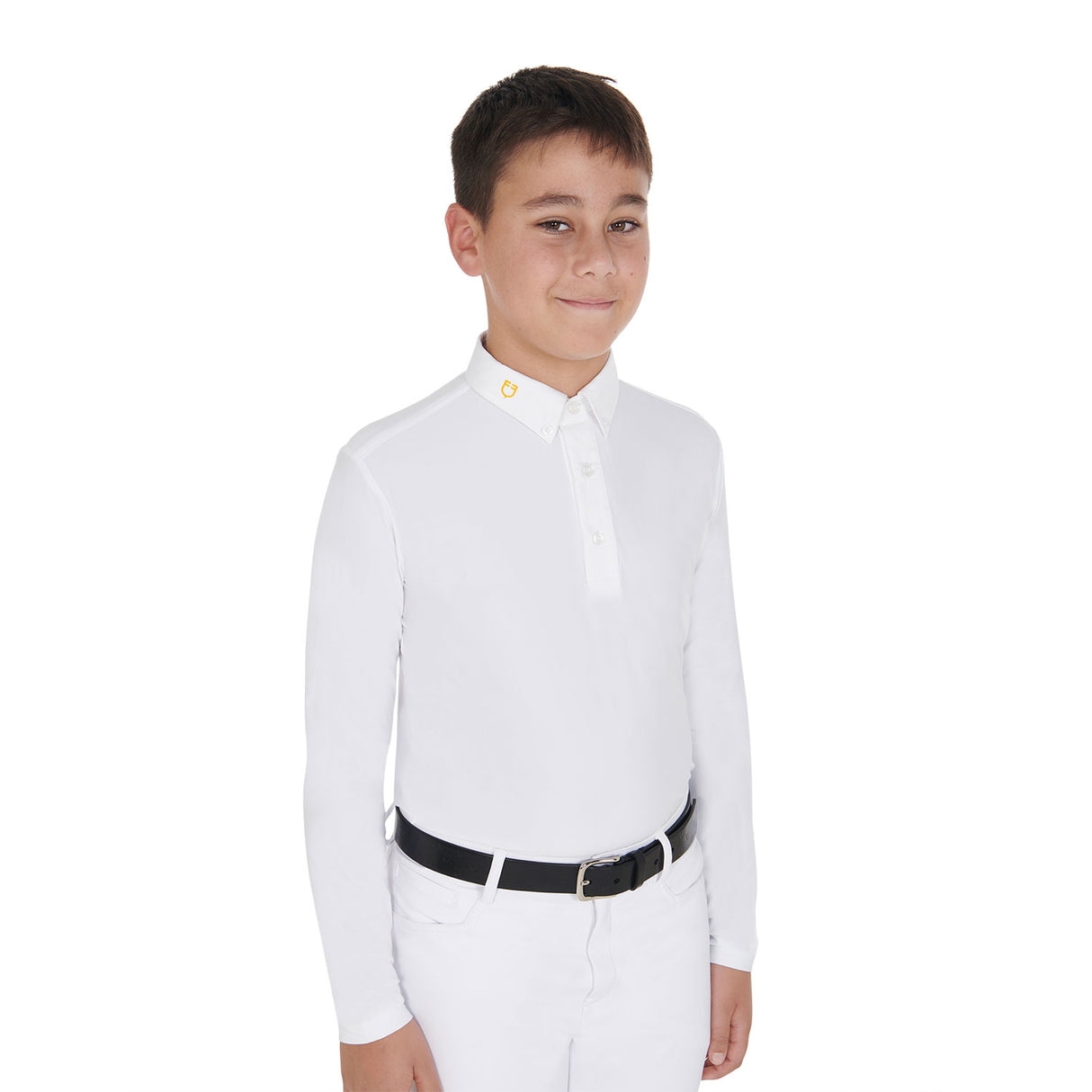 Equestro Boy's Long-Sleeved Polo Shirt In Technical Fleece Fabric