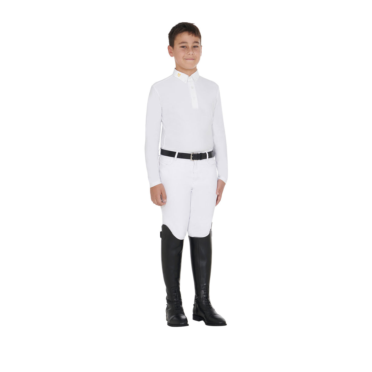 Equestro Boy's Long-Sleeved Polo Shirt In Technical Fleece Fabric
