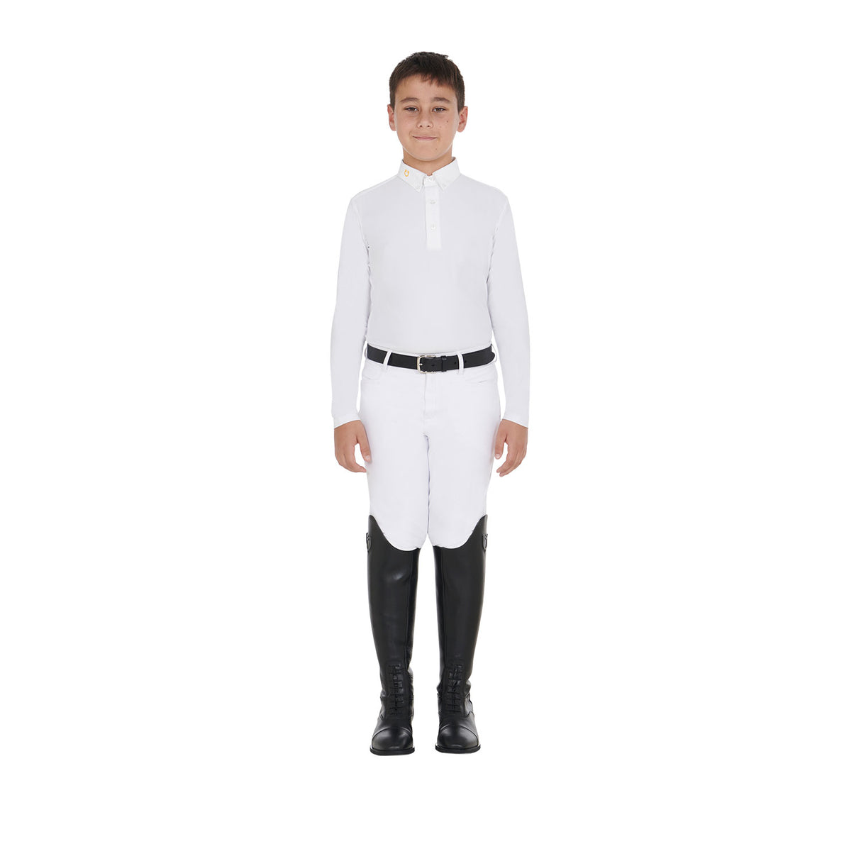 Equestro Boy's Long-Sleeved Polo Shirt In Technical Fleece Fabric