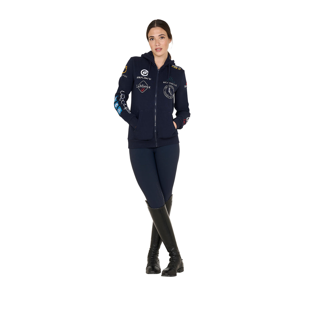 Equestro Women's 2024 Design Multi-Logo Hoodie #colour_blue