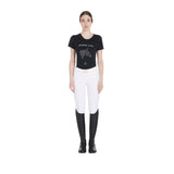 Equestro Women's Slim Fit T-Shirt Horse Life With Rhinestone #colour_black