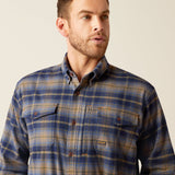 Ariat Men's Rebar Flannel DuraStretch Long Sleeve Work Shirt - Navy & Khaki #colour_navy