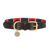 Benji & Flo Sublime Polo Leather Dog Collar #colour_red-navy-white