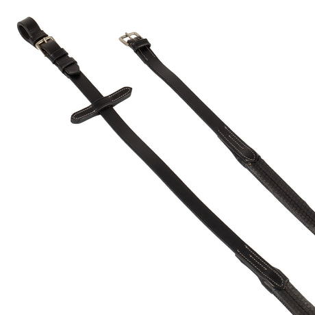 Equestro Leather And Rubber Reins Silver Fitting (1.6Cm) #colour_black