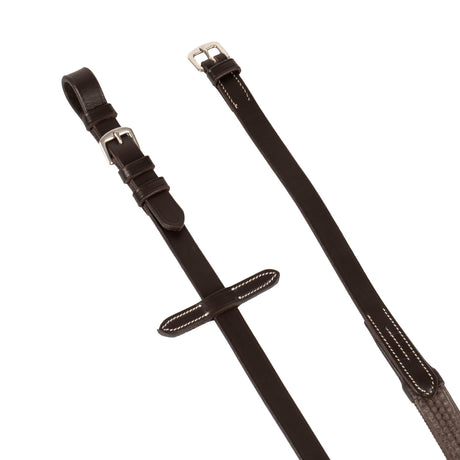 Equestro Leather And Rubber Reins Silver Fitting (1.6Cm) #colour_brown