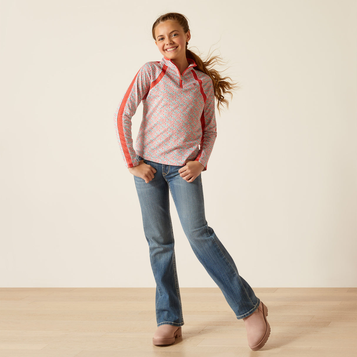 Ariat Youth Sunstopper 3.0 1/4 Zip Baselayer #colour_petals