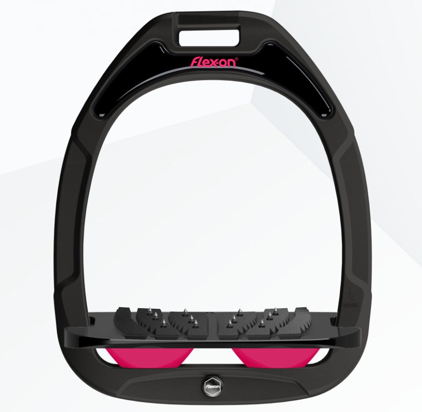Flex-On Green Composite Inclined Ultra Grip Stirrups - Black/Black/Fuchsia