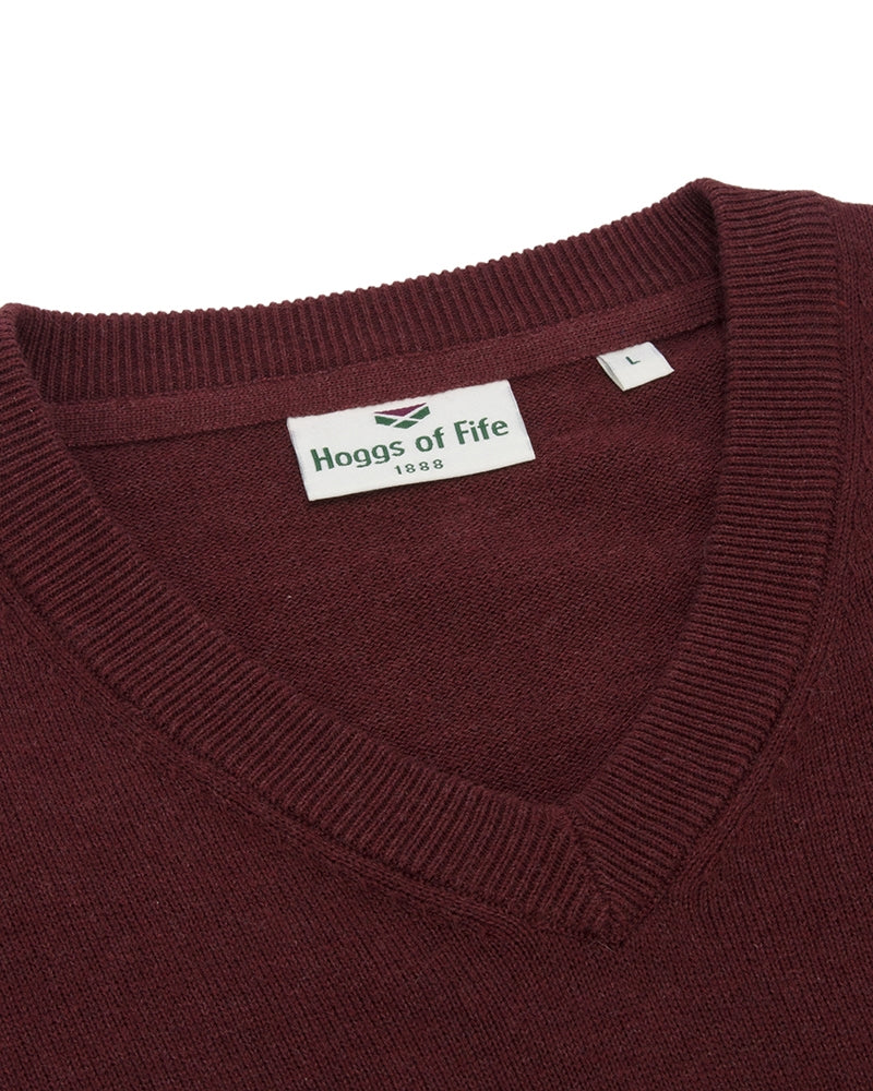 Hoggs of Fife Stirling II V Neck Pullover #colour_berry-red