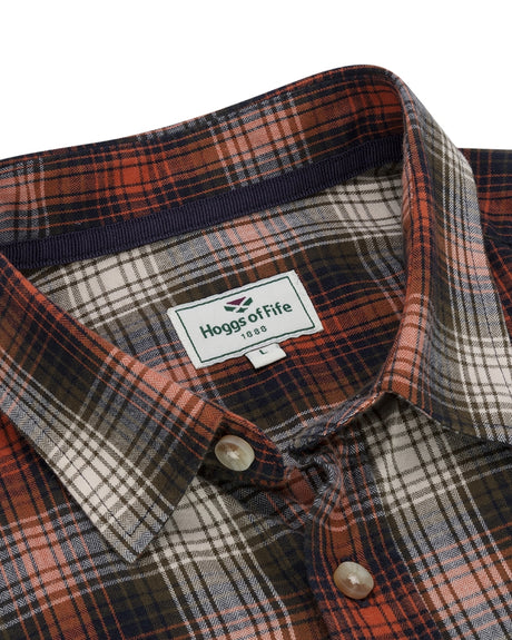 Hoggs of Fife Tiree Herringbone Check Shirt #colour_rust-olive-navy