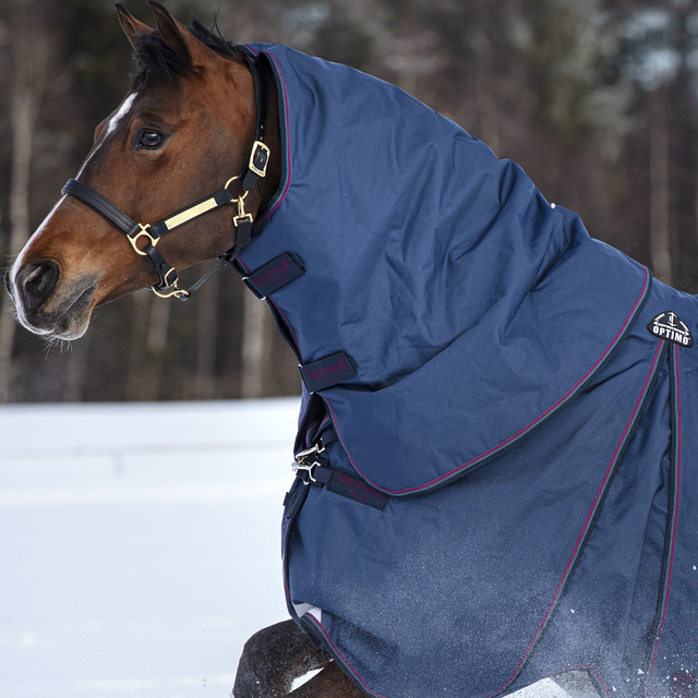 Horseware Ireland Rambo Optimo Hood 150g #colour_navy-burgundy-teal-navy